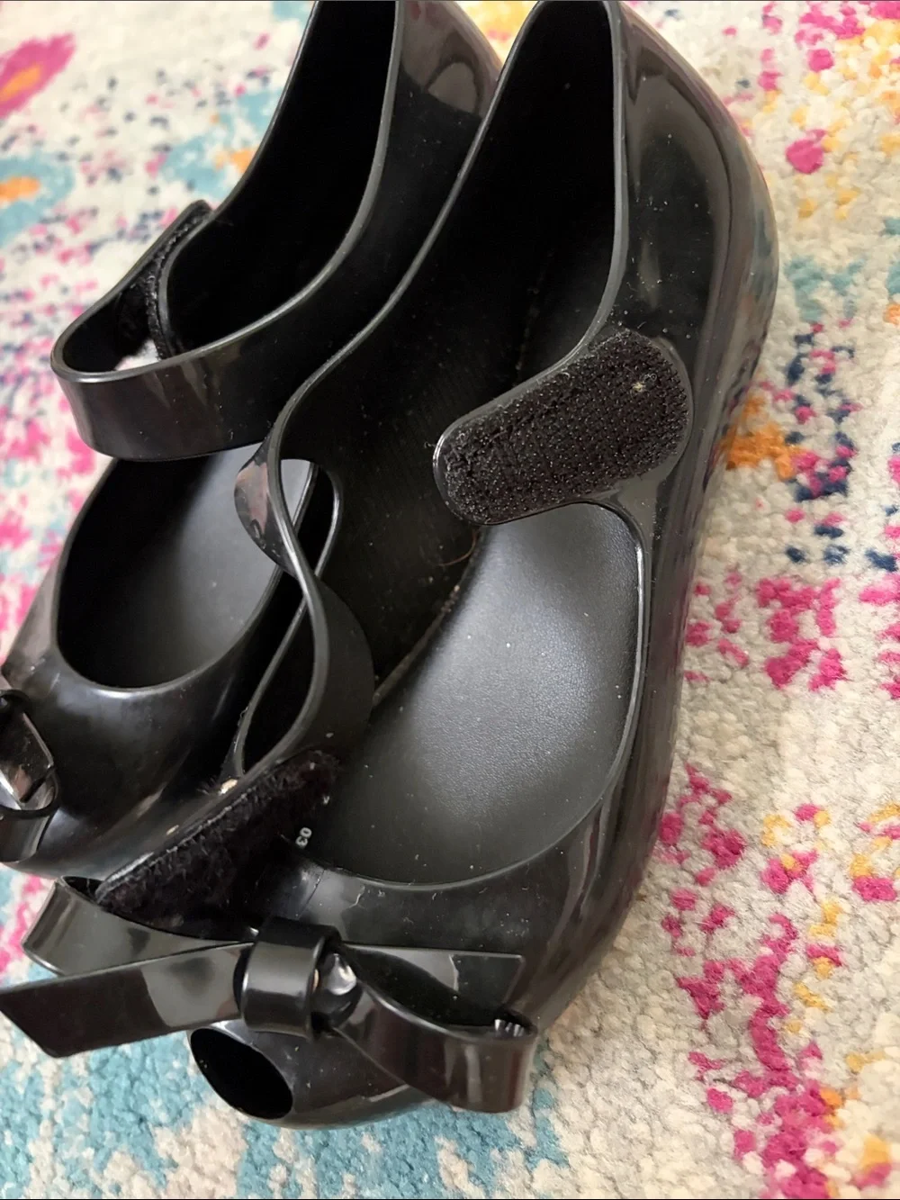 Mini Melissa Black Girls' Jelly Mary Jane with Bow Accent
